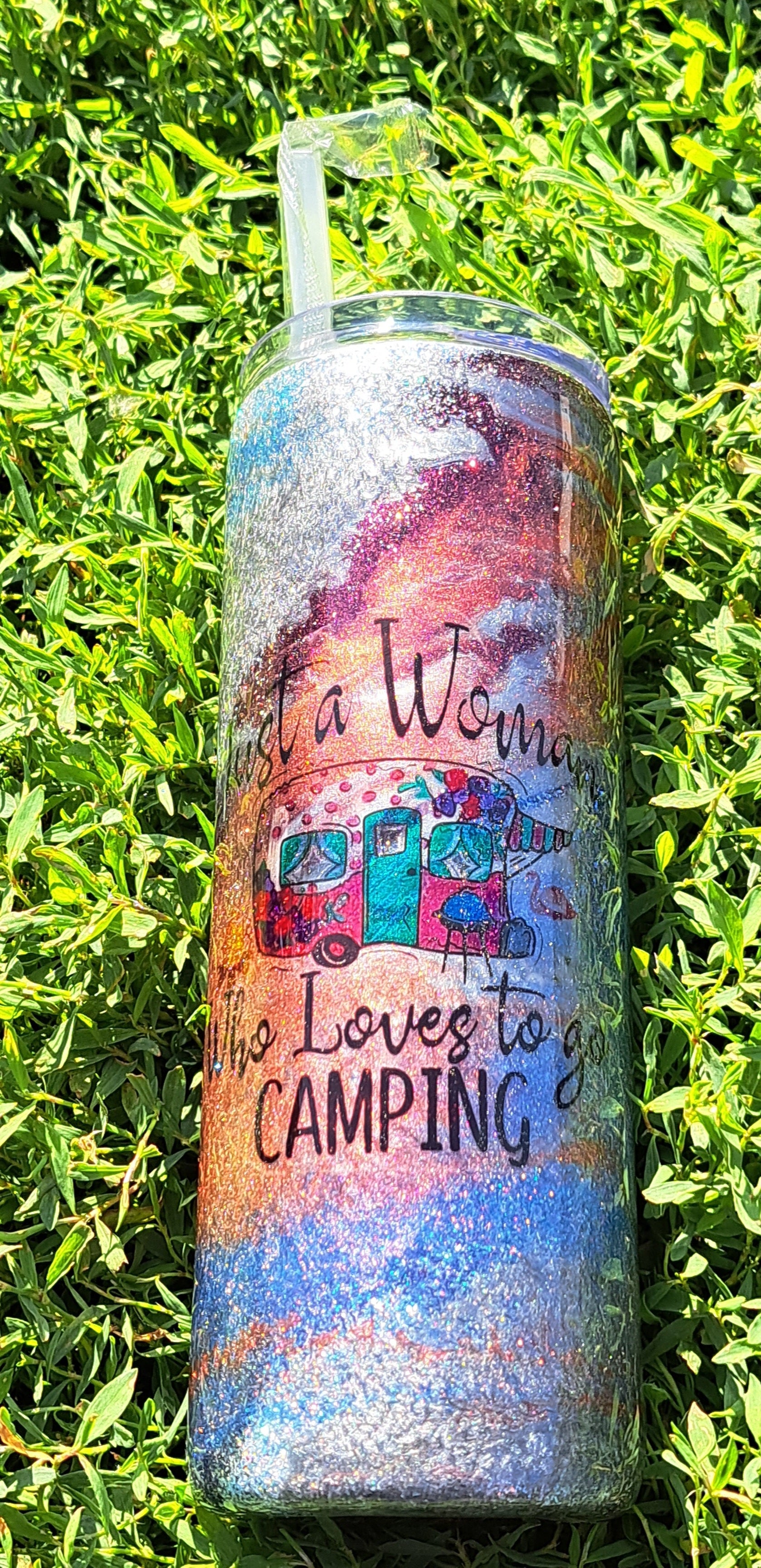 Just a Girls Who Love Camping Tumbler With Straw 20oz, Camping