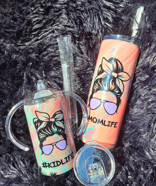 RTS - Mom and me hydro dip glitter tumbler set
